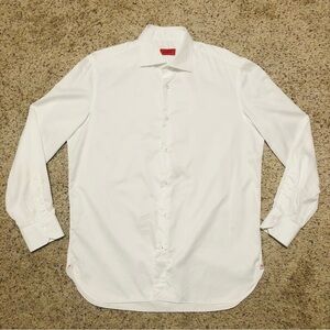 ISAIA Napoli Shirt Size 16.5/42 White Texturized Jacquard Long Sleeve Italy